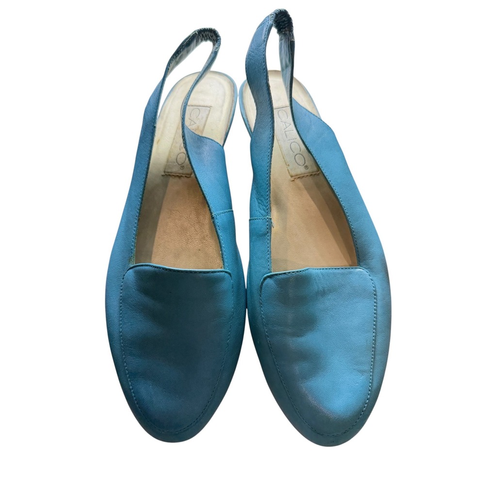 Vintage Calico Baby Blue Leather Slingback Flats 90s Minimalist Cottagecore 9M